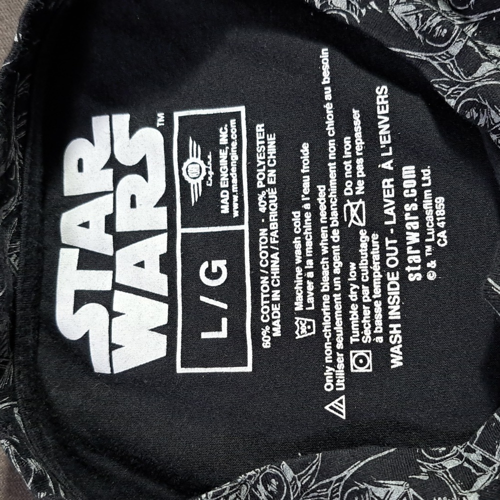 Star Wars Fear The Dark Side Darth Vader Print Black White Graphic Tee VG L - Picture 3 of 7